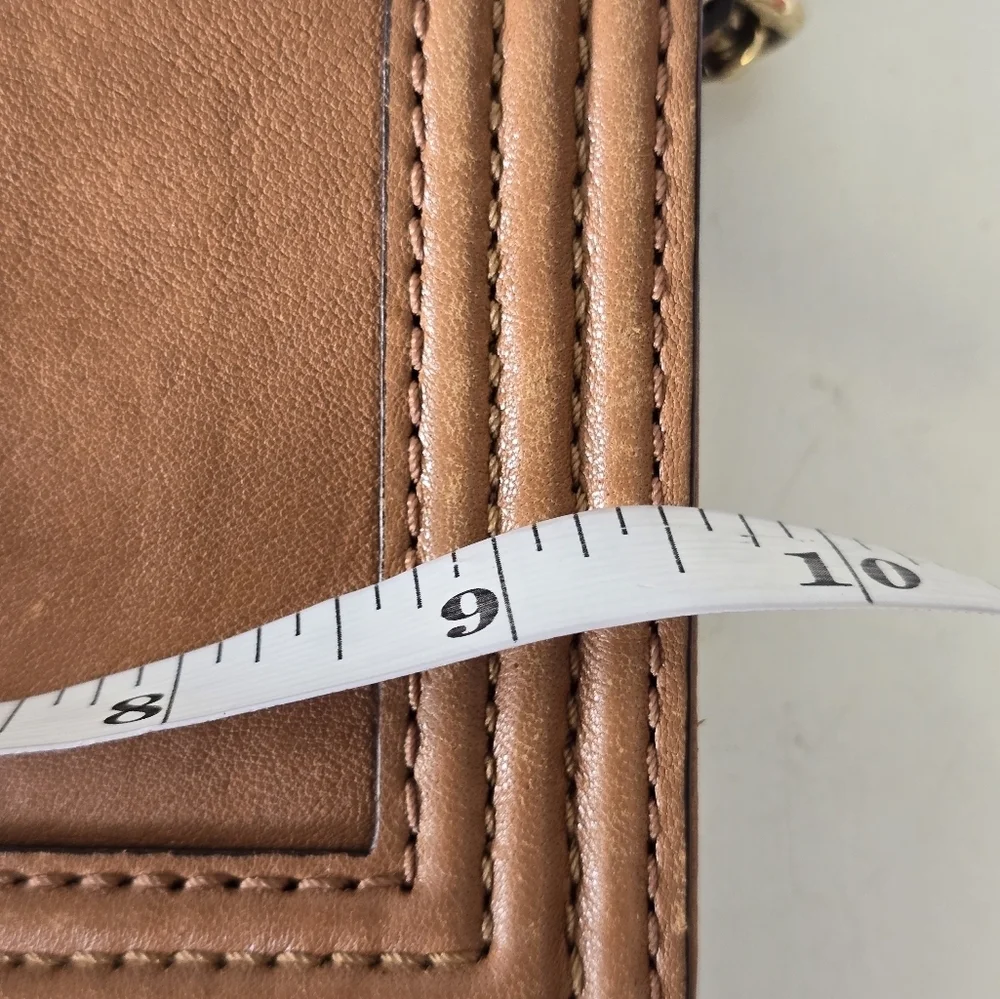 Michael Kors Women Fulton Brown Leather Crossbody Bag Gold Chain Strap Dustbag - Picture 9 of 16